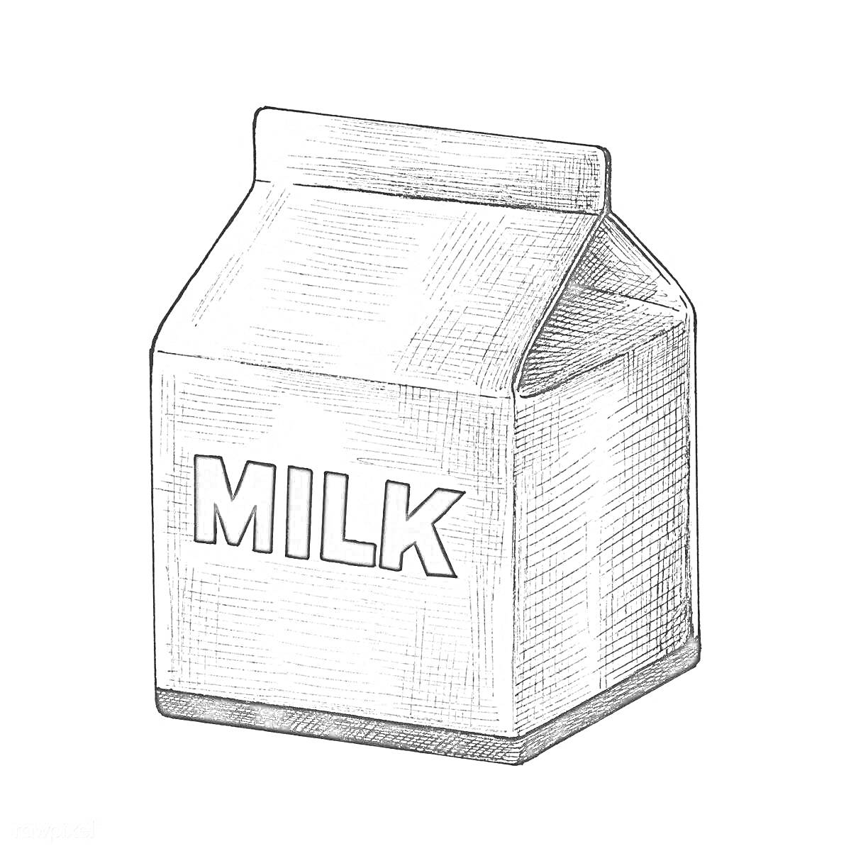 На раскраске изображено: Упаковка, Молоко, Коробка, Еда, Краски, Контейнер