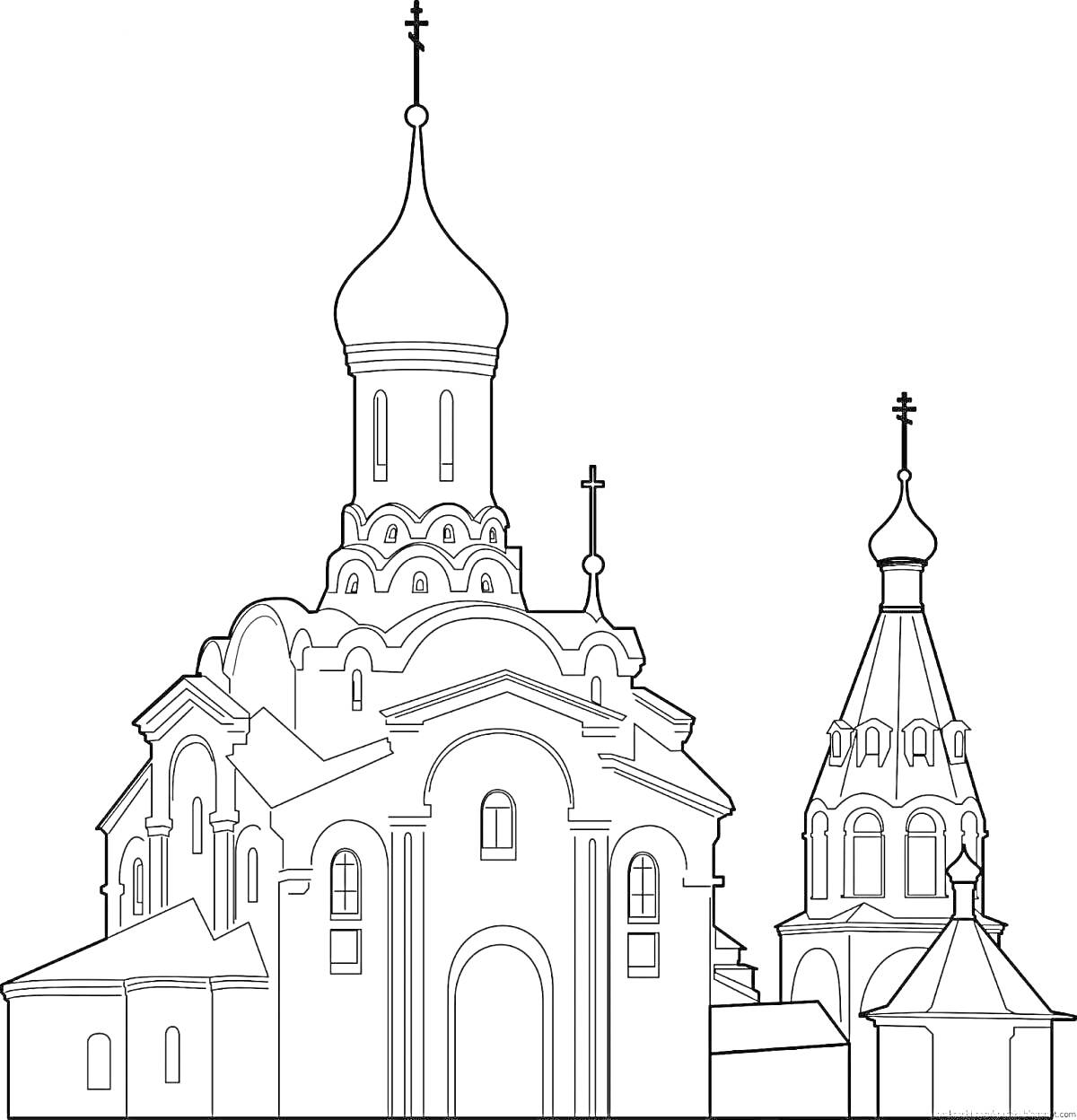 На раскраске изображено: Храм, Церковь, Православие, Архитектура, Колокольня, Киров, Религия