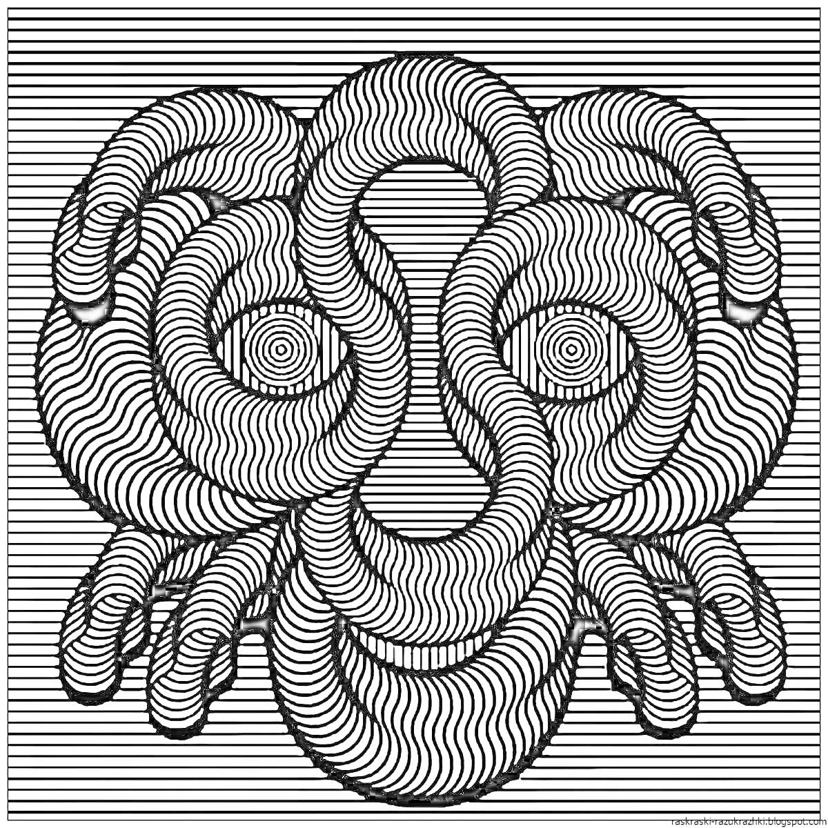 Раскраска Спиральный узор на абстрактной картине с изображением лица