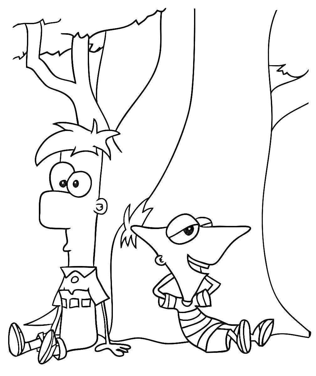 Финес и Ферб, сидящие под деревом