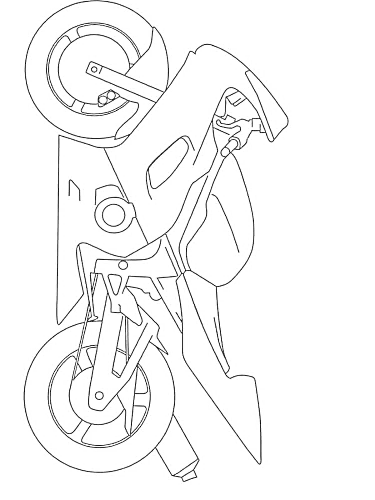 На раскраске изображено: Мотоцикл, Транспорт, Спорт, Байк, Обводка, Для детей