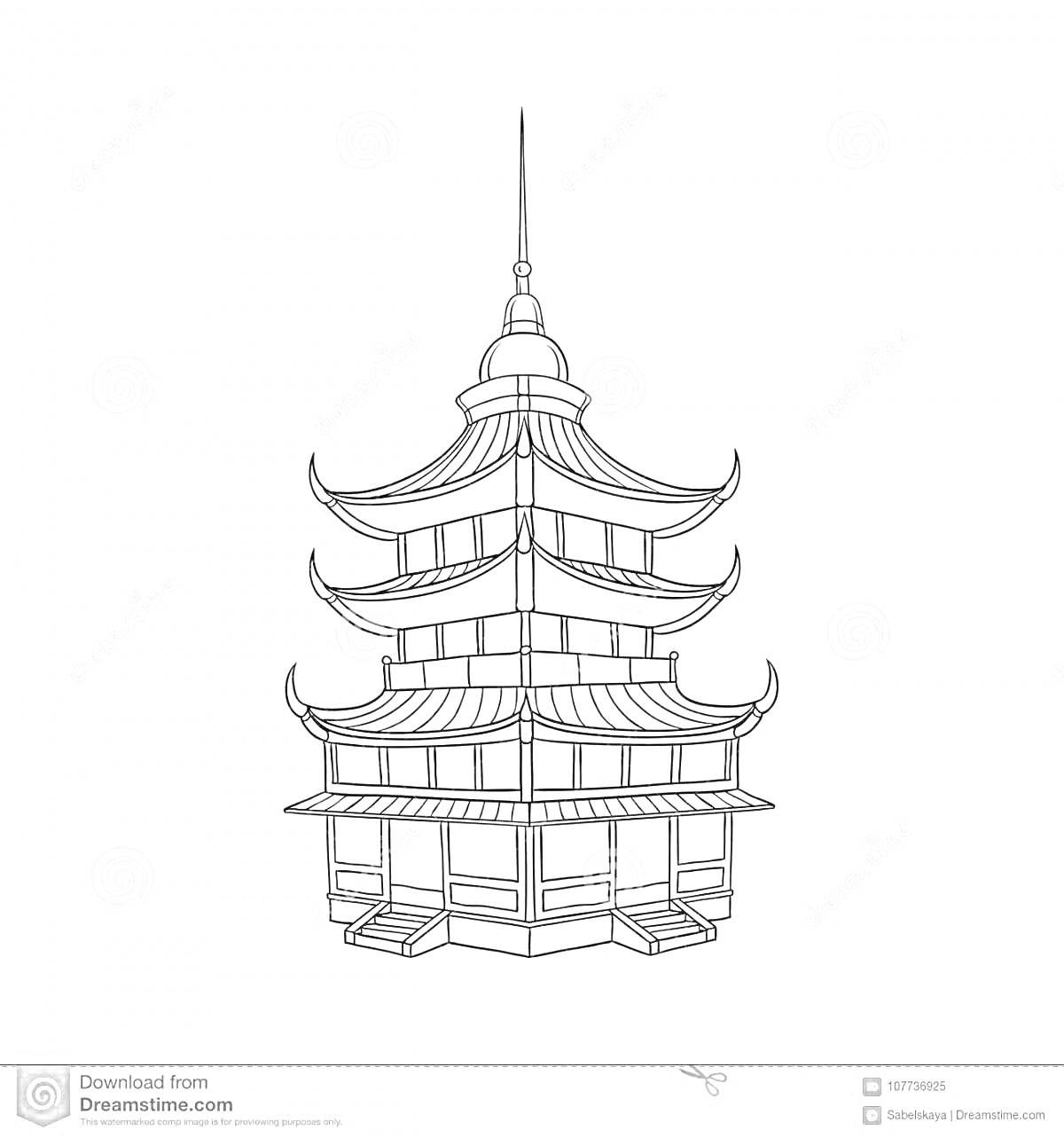 На раскраске изображено: Храм, Китайский, Пагода, Крыша, Шпиль, Архитектура, Восточный стиль