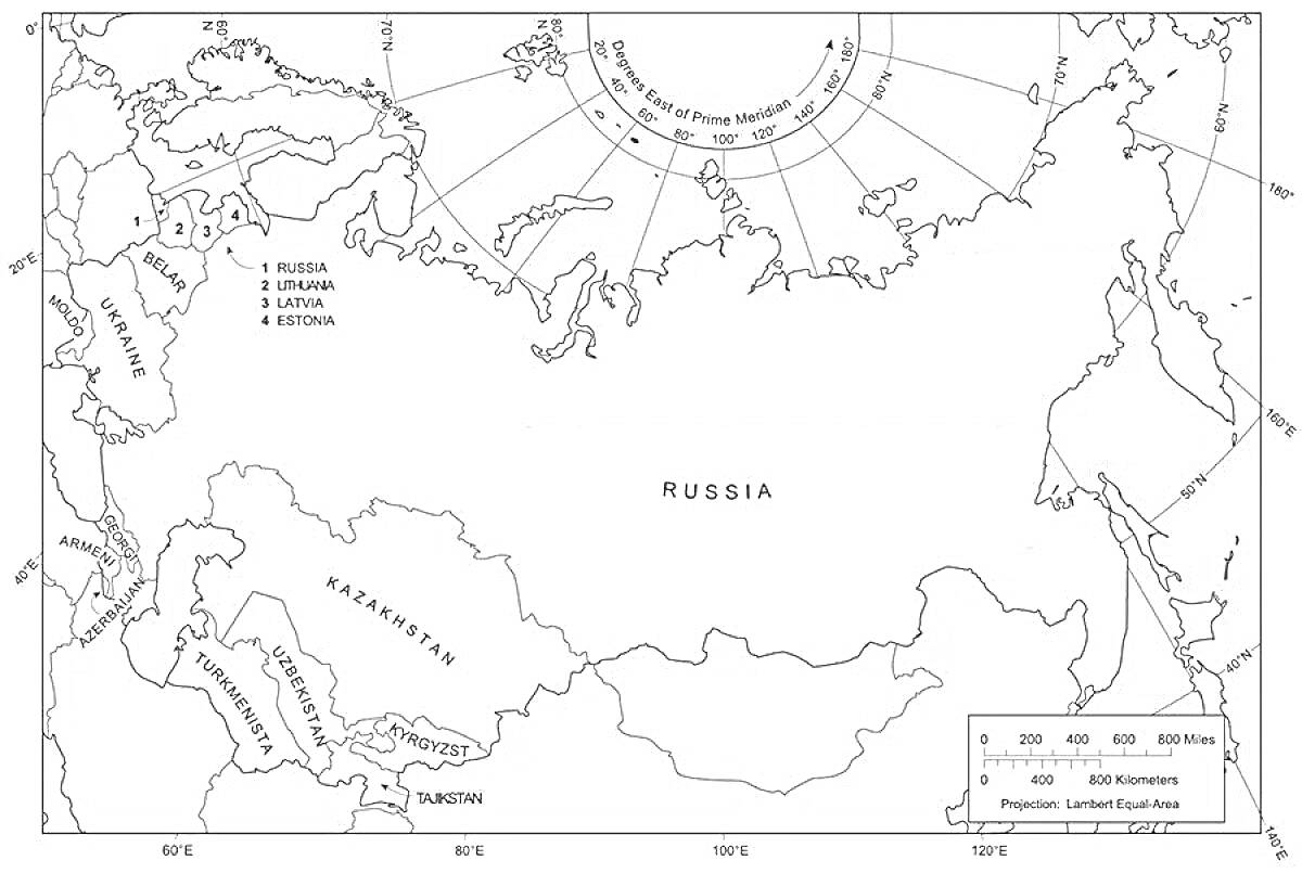 На раскраске изображено: Карта, Россия, Границы, География, СССР, Районы, Окраска, Компас, Контуры стран