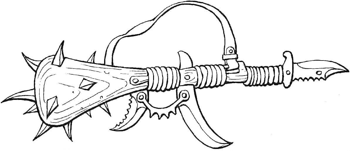 На раскраске изображено: Оружие, Булава, Клинок, Шипы, Зубцы
