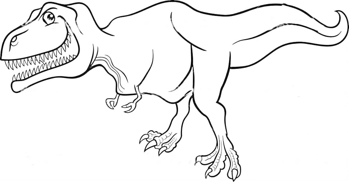 Раскраска Тарбозавр с острыми зубами, крупными лапами и длинным хвостом