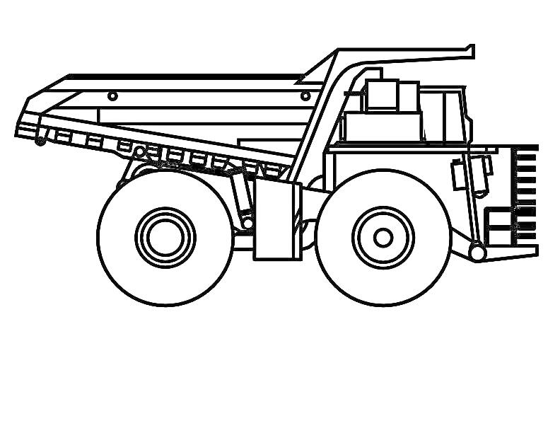 На раскраске изображено: Самосвал, Большие колеса, Строительство, Транспорт, Для мальчиков, Грузовая машина