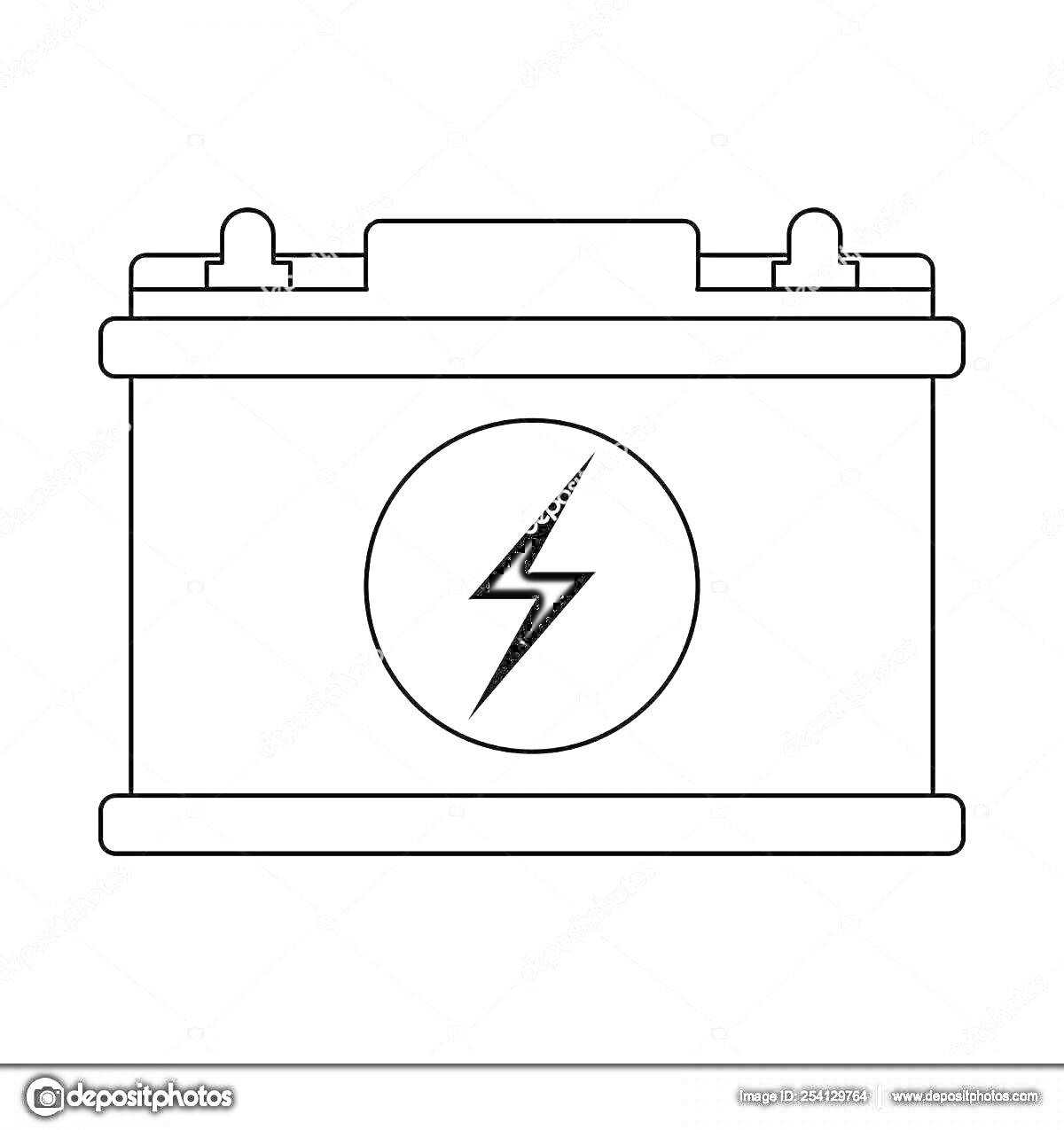 Раскраска Автомобильный аккумулятор с символом молнии