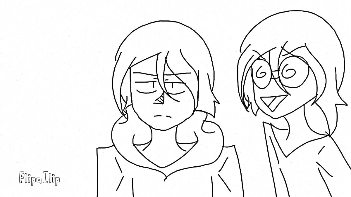 Раскраска Двое манга-персонажей с различными выражениями лиц