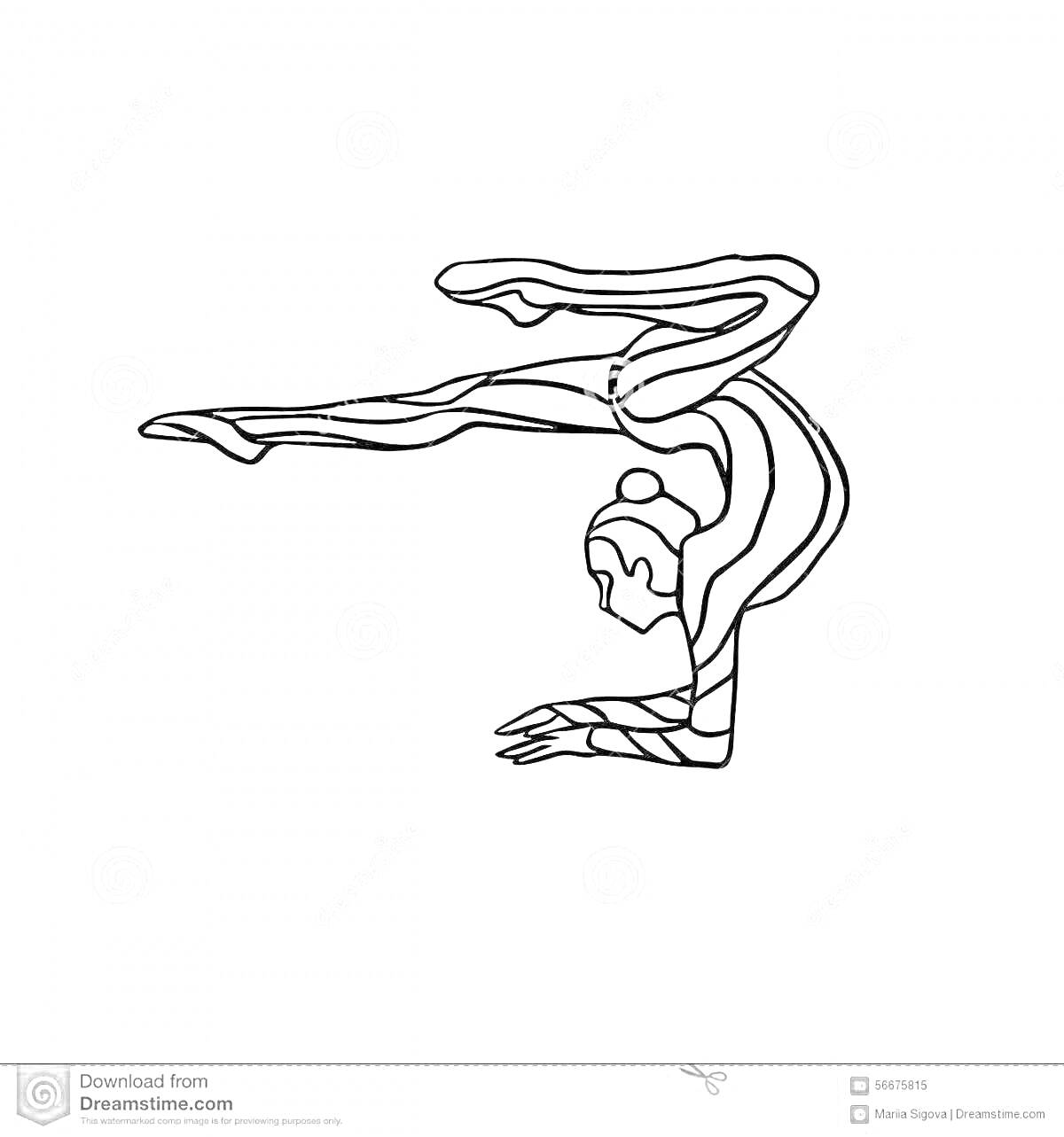На раскраске изображено: Гимнастка, Стойка на руках, Акробатика, Спорт, Гибкость, Человеческая фигура