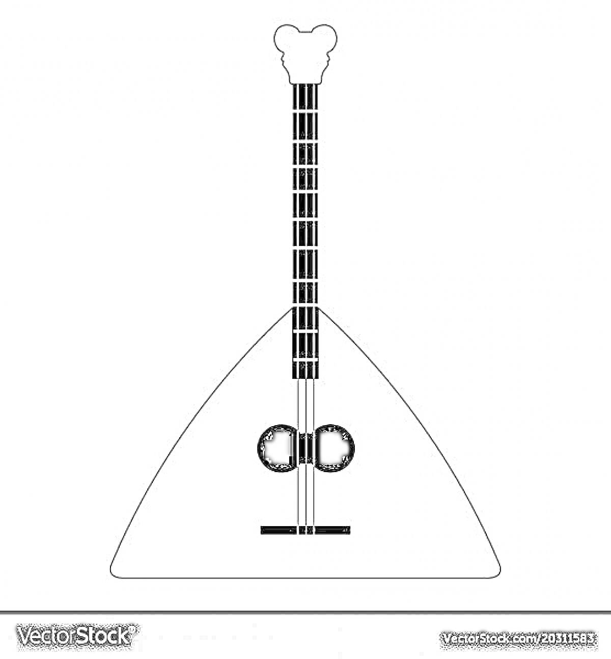 Раскраска Балалайка с грифом, струнами и корпусом