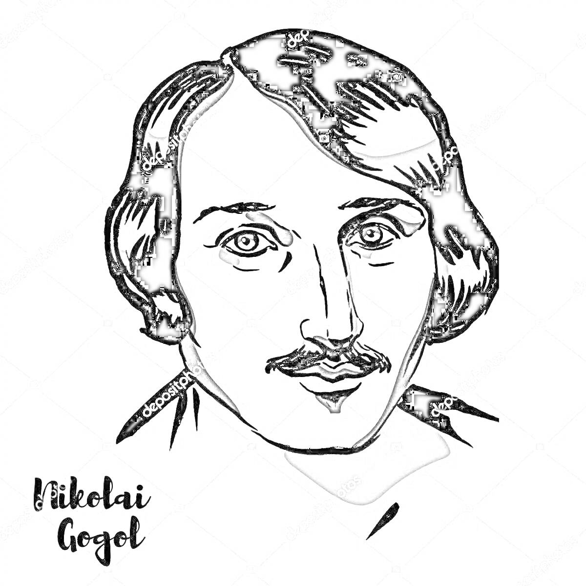 На раскраске изображено: Гоголь, Имя, Литература