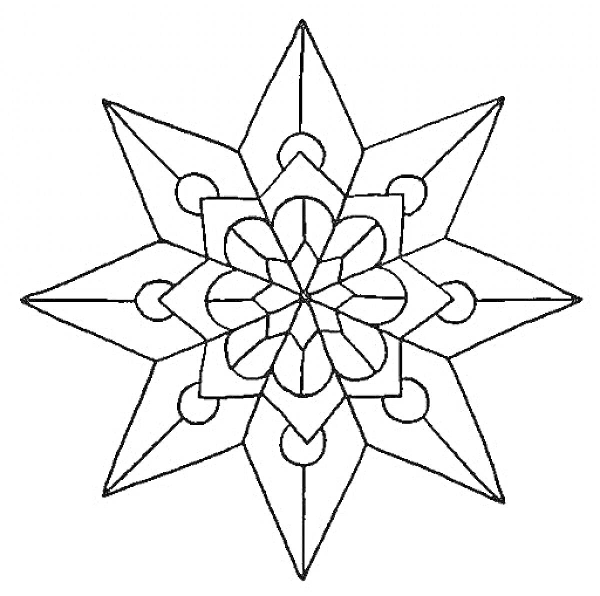 Раскраска Рождественская звезда с узорами и симметричными элементами