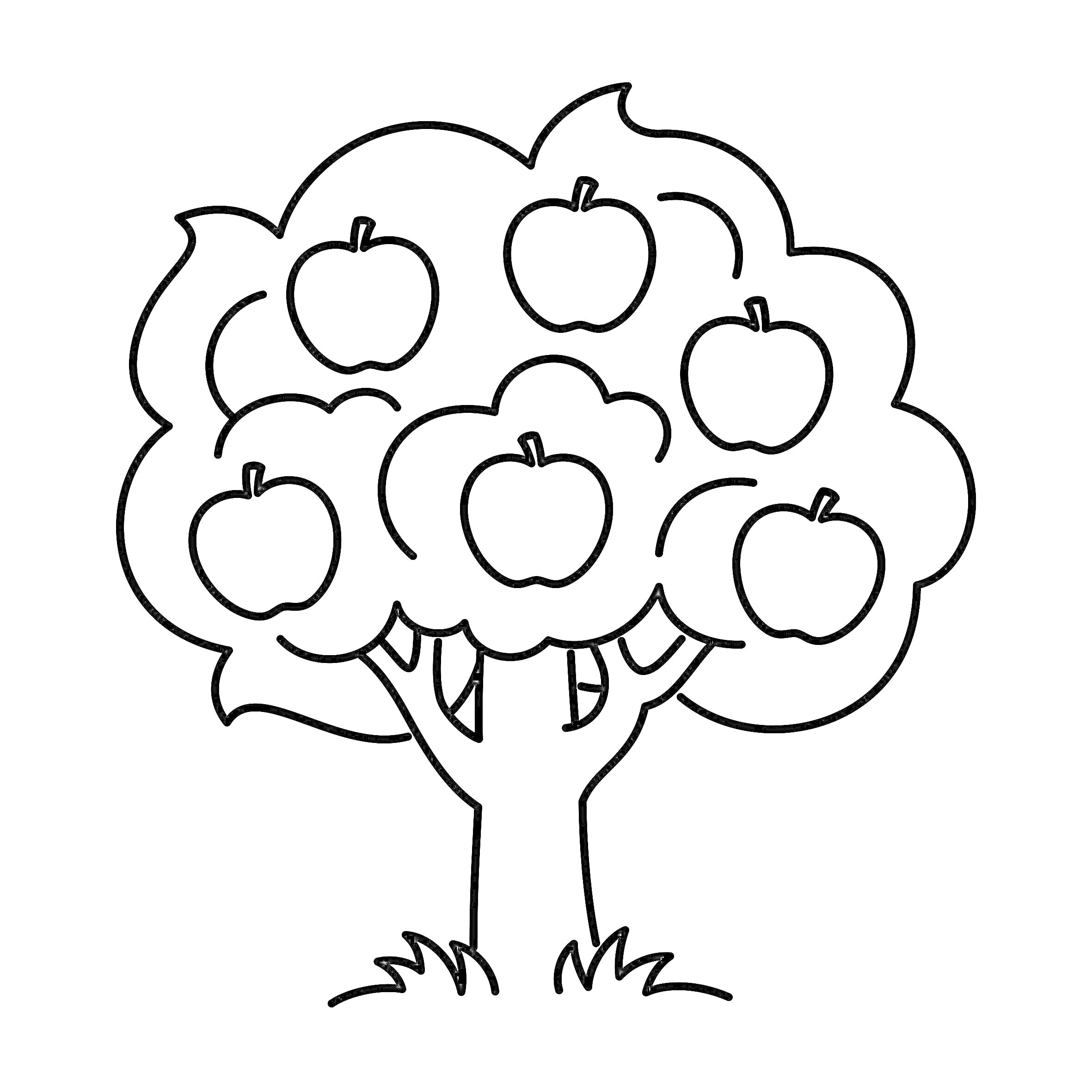 На раскраске изображено: Яблоня, Для детей, Природа, Фрукты, Сад