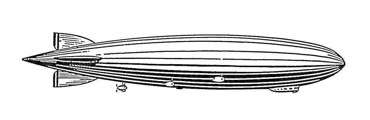 Раскраска Дирижабль с хвостовым оперением и гондолой