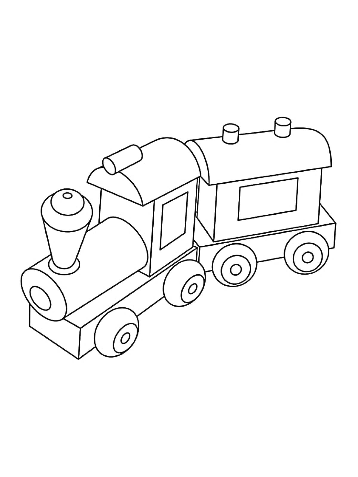 Раскраска Паровозик с одним вагоном