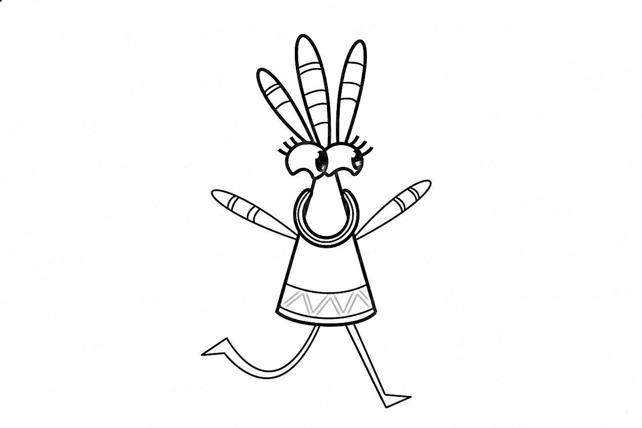 Раскраска Куми куми с поднятыми руками и полосатым головным убором