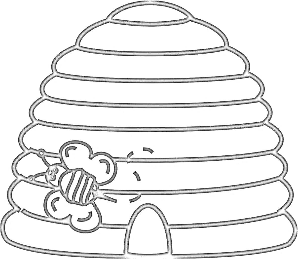 Раскраска Улей с пчелой и цветком