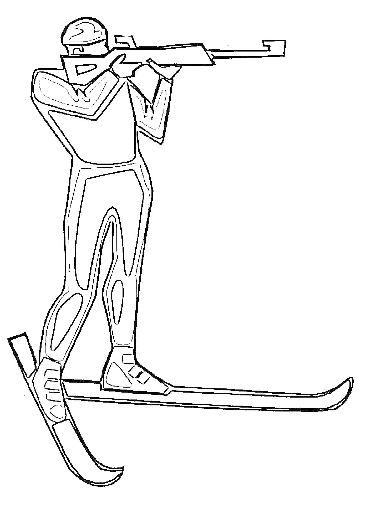Раскраска Человек в спортивном костюме на лыжах, стреляющий из винтовки