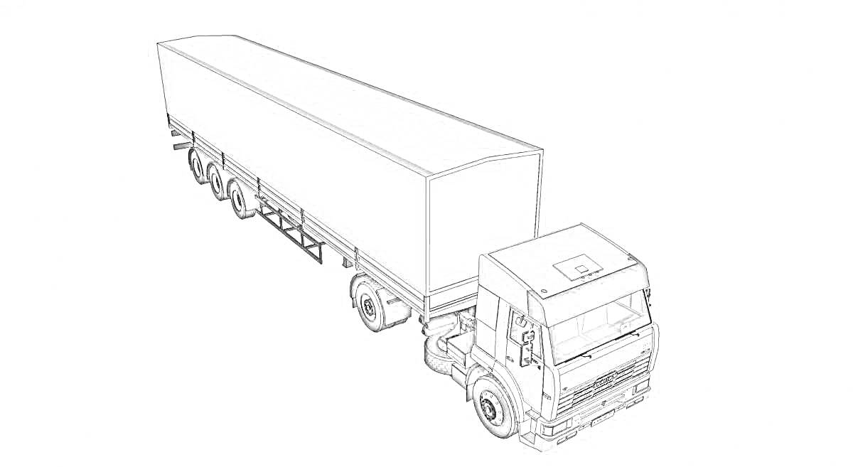 Раскраска Камаз с прицепом для дальнобойщиков