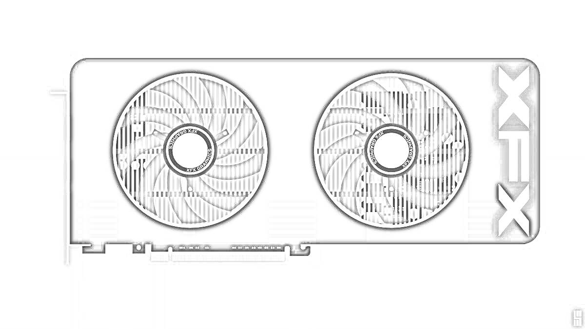 Раскраска Видеокарта с двумя вентиляторами и логотипом XFX
