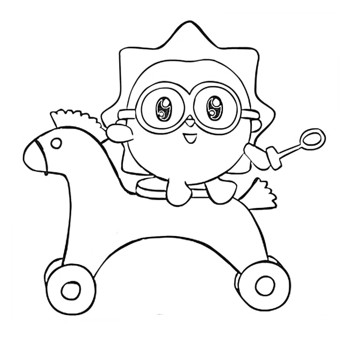 На раскраске изображено: Малышарики, Очки, Детский персонаж, Для детей, Мыльные пузыри, Игрушки