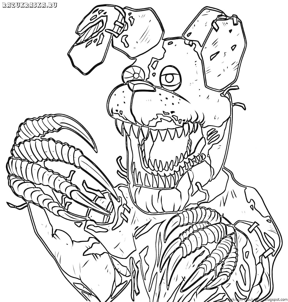 Раскраска Мишка Фредди с когтями и страшной улыбкой