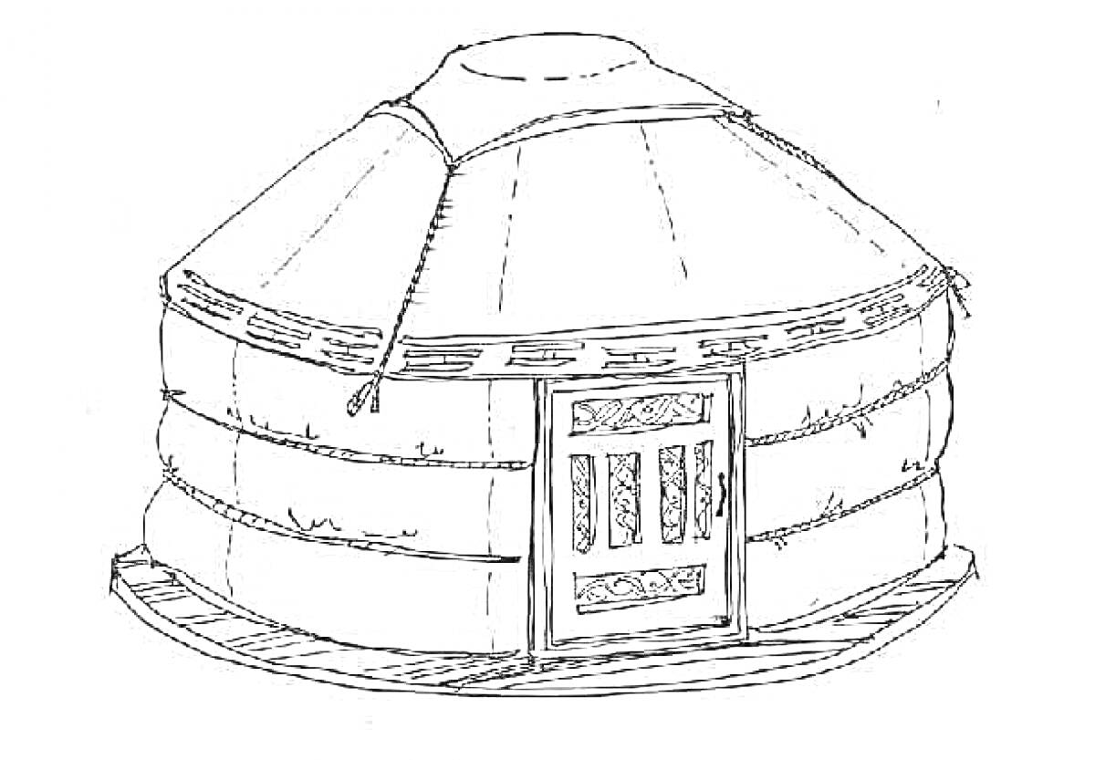 На раскраске изображено: Юрта, Дом, Палатка, Крыша, Традиционное жилище, Этнический стиль