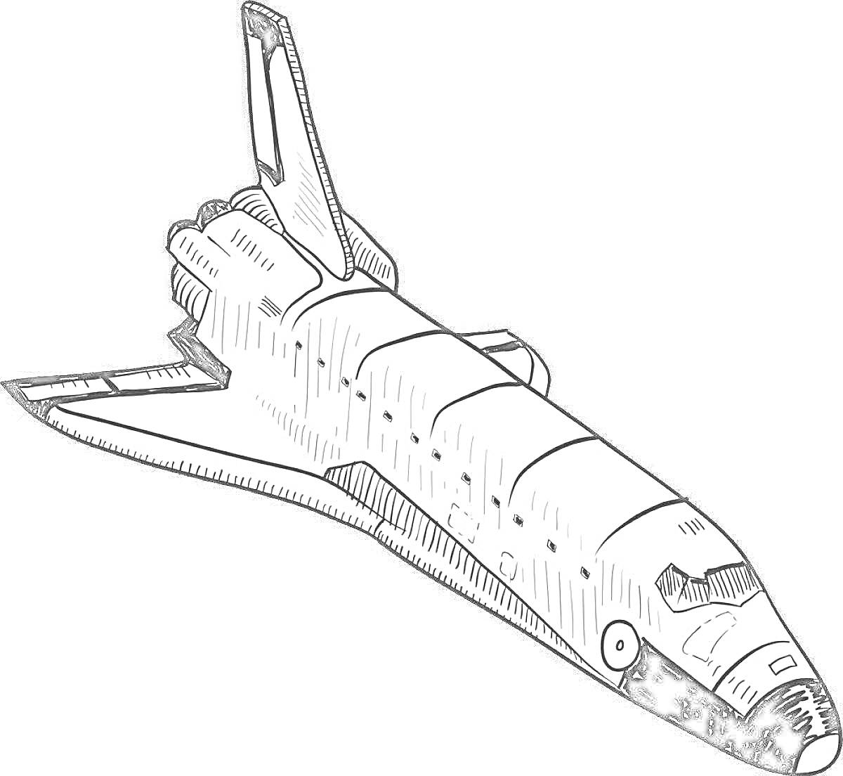 Раскраска Космический корабль Буран, изометрический вид