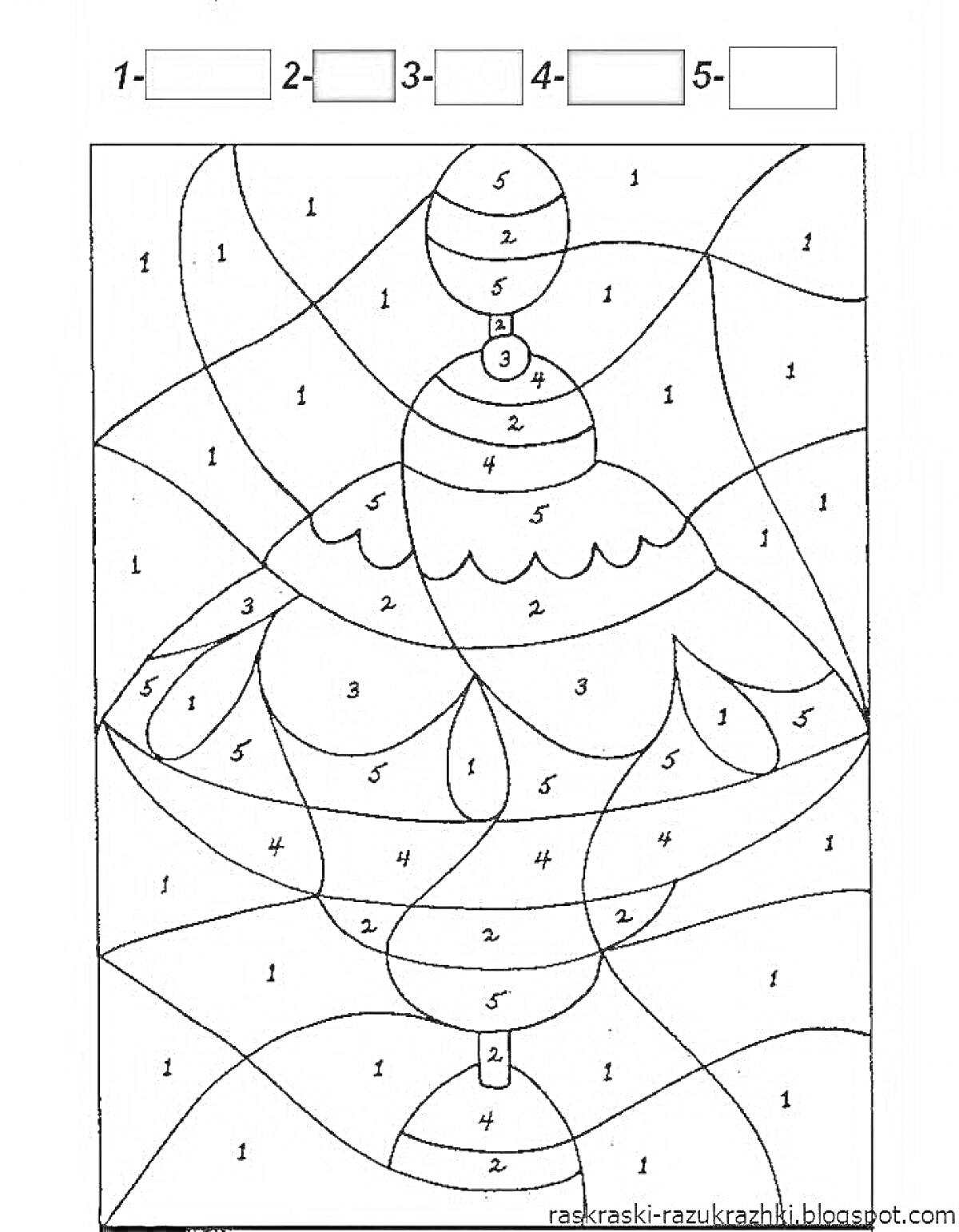 На раскраске изображено: По номерам, Ёлочные игрушки, Новогодние украшения, Узоры