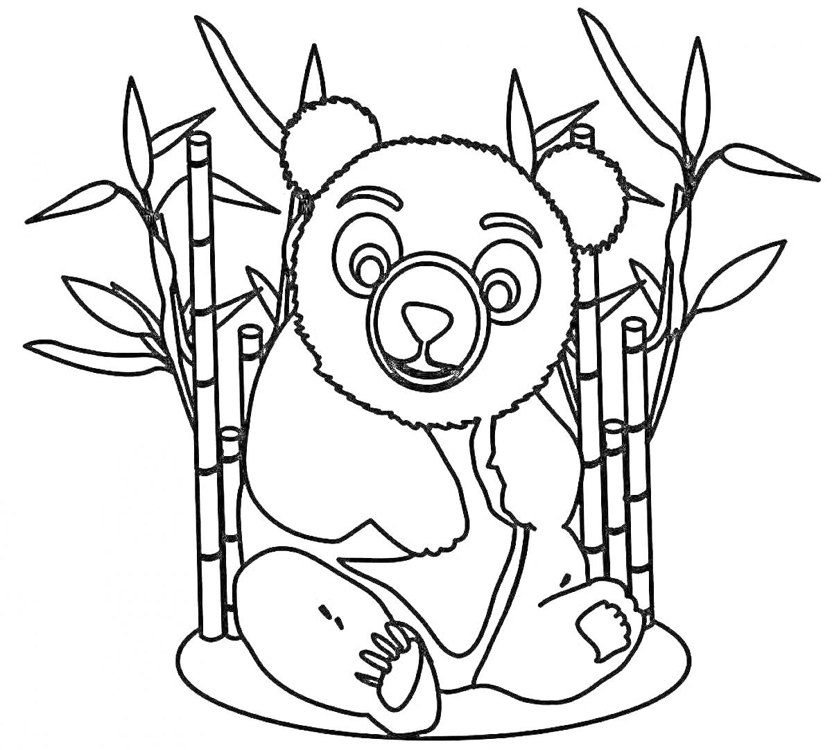 На раскраске изображено: Бамбук, Медведь, Животные, Растения