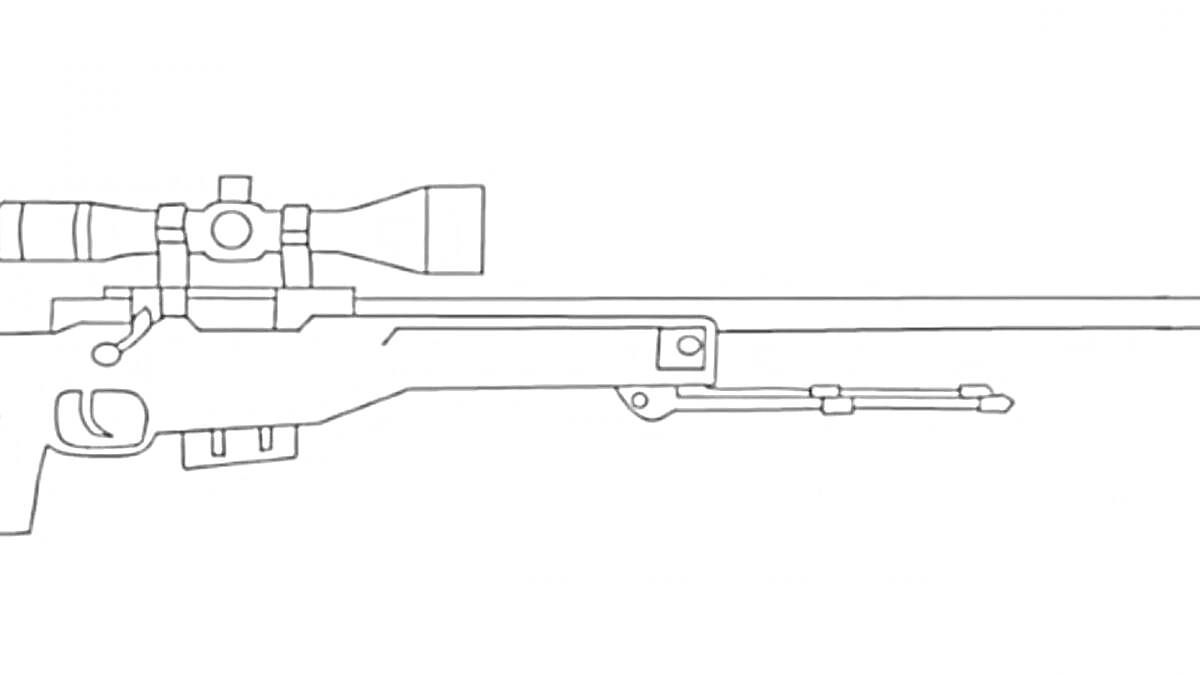 Раскраска Снайперская винтовка с прицелом и сошками