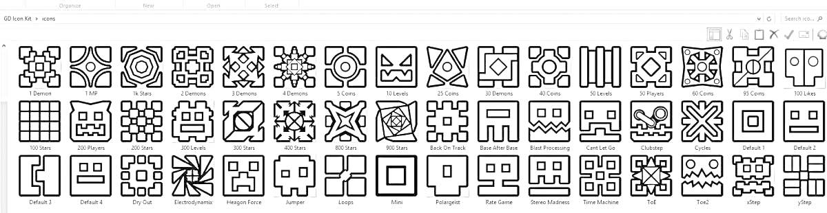 Раскраска Геометрические узоры, лица, символы в стиле игры Geometry Dash