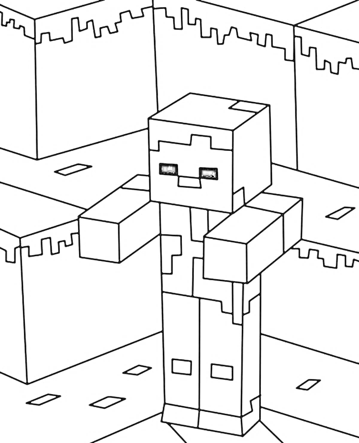 Раскраска Персонаж Minecraft с блоками земли
