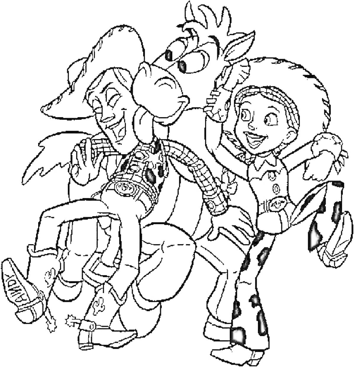 Раскраска Ковбои Тилли Вилли, ковбойские персонажи с шляпами, корова