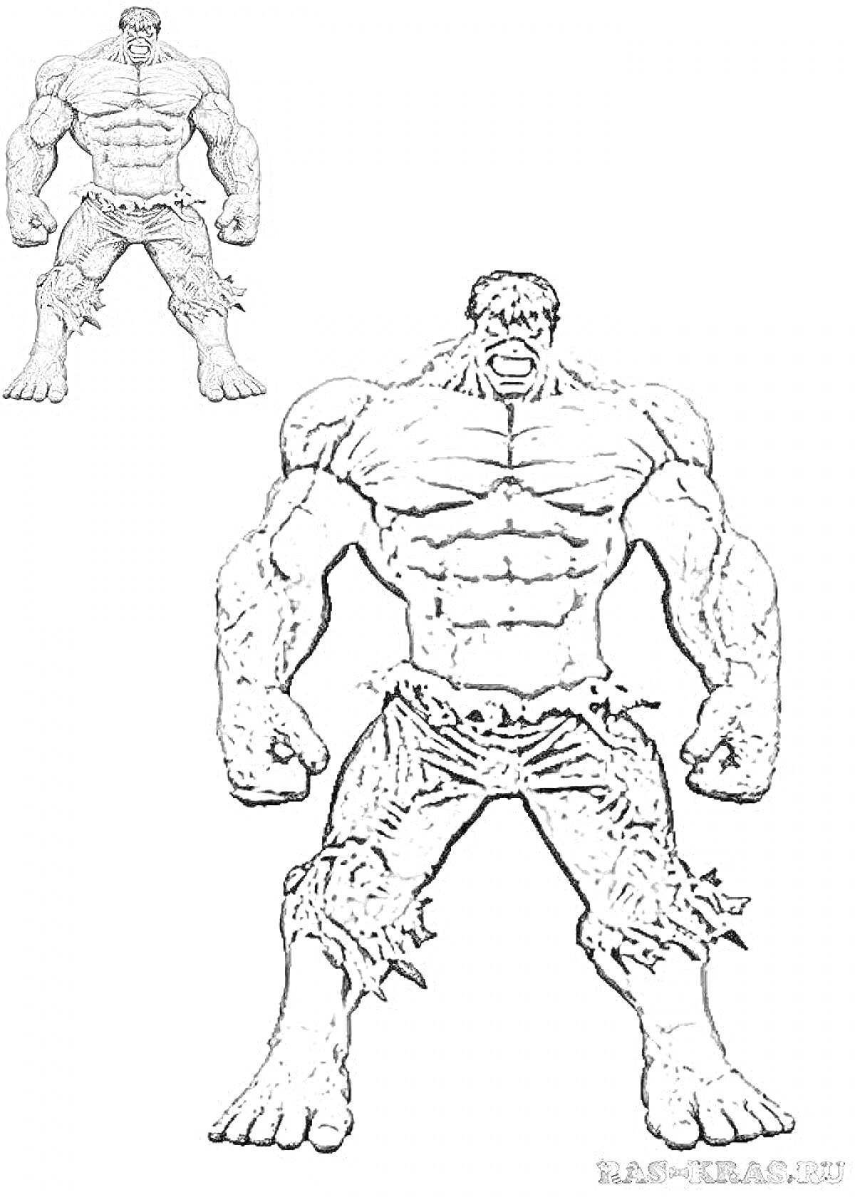 Раскраска Халк с мускулами и рваными штанами