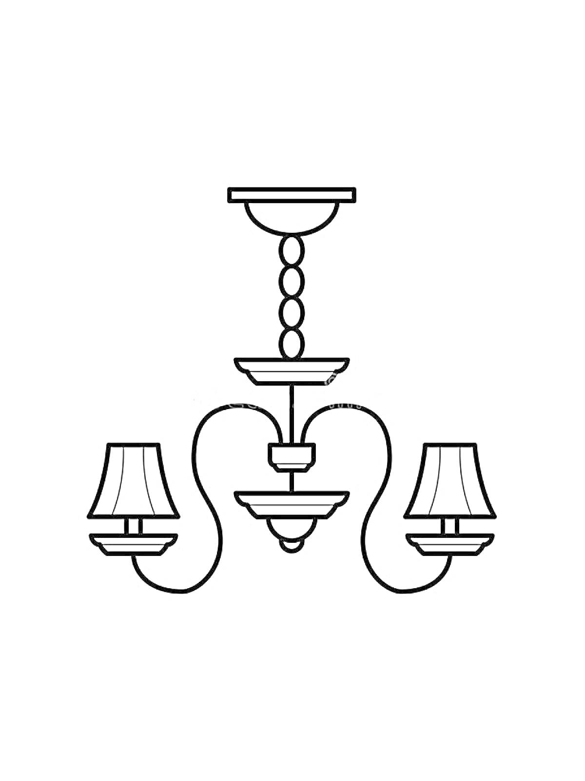 Раскраска Люстра с тремя плафонами и декоративными элементами
