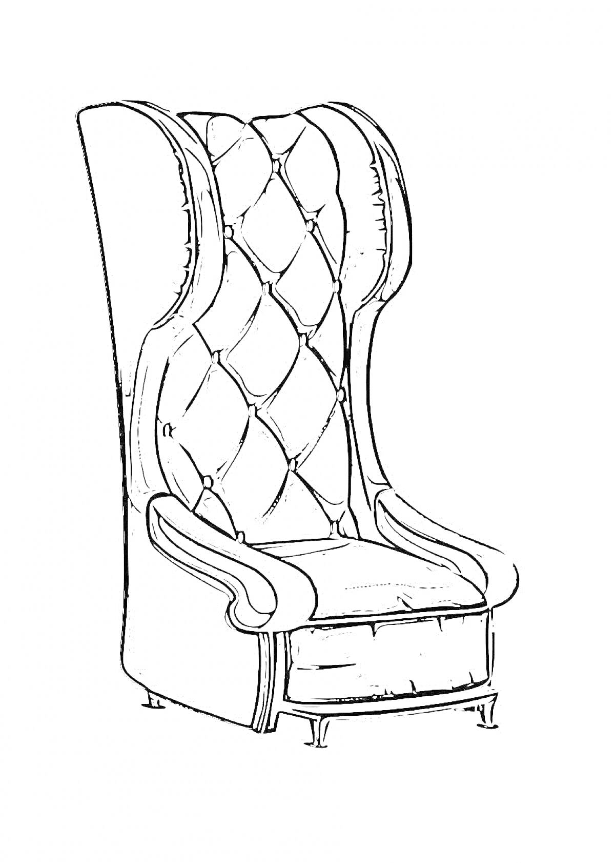 Раскраска Высокое кресло с мягкой обивкой и пуговицами