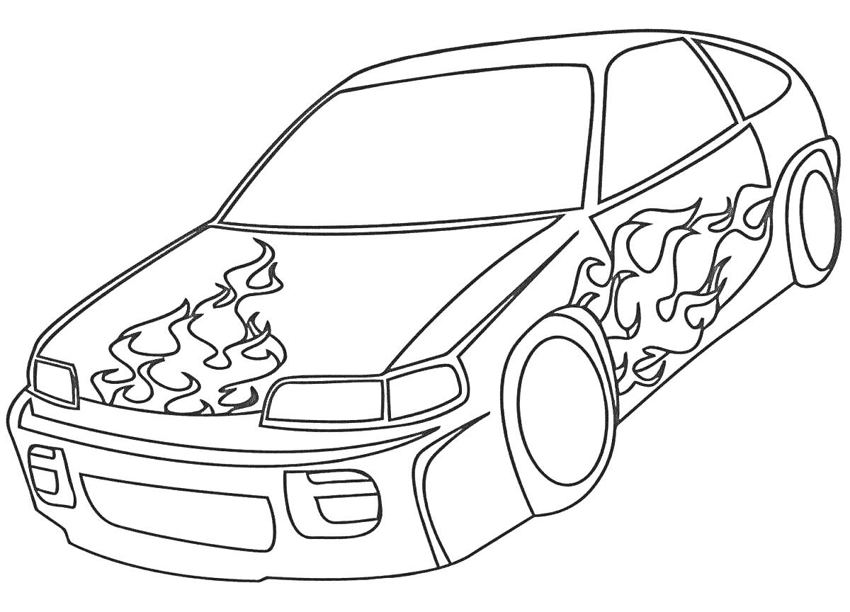 Раскраска Машина с огненной раскраской на кузове