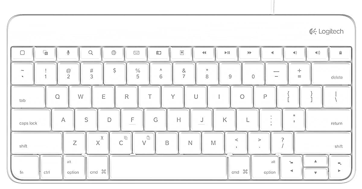 клавиатура Logitech с буквенно-цифровыми клавишами, функциональными клавишами и специальными клавишами