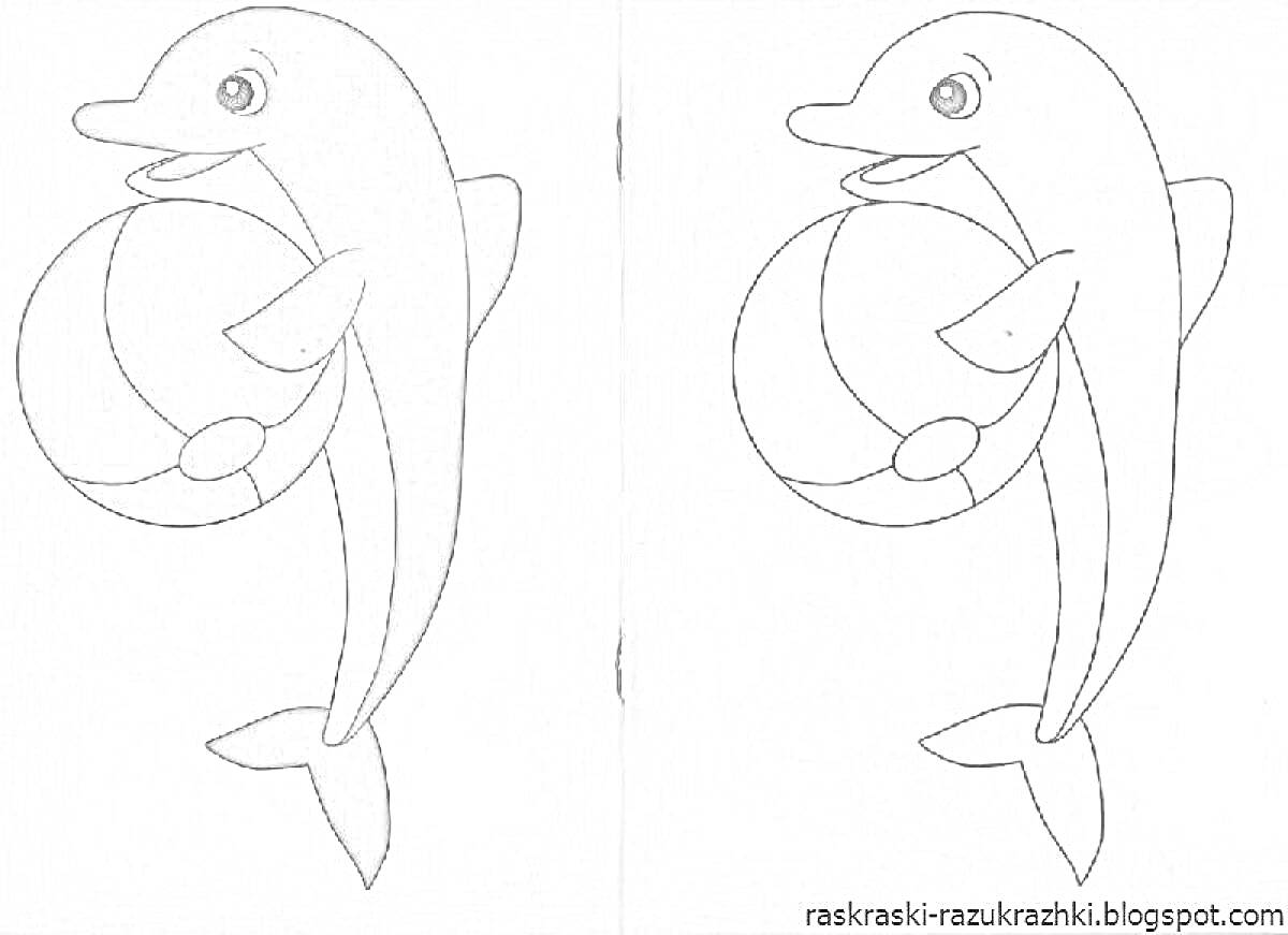На раскраске изображено: Море, Животные, Дельфины, Мячи