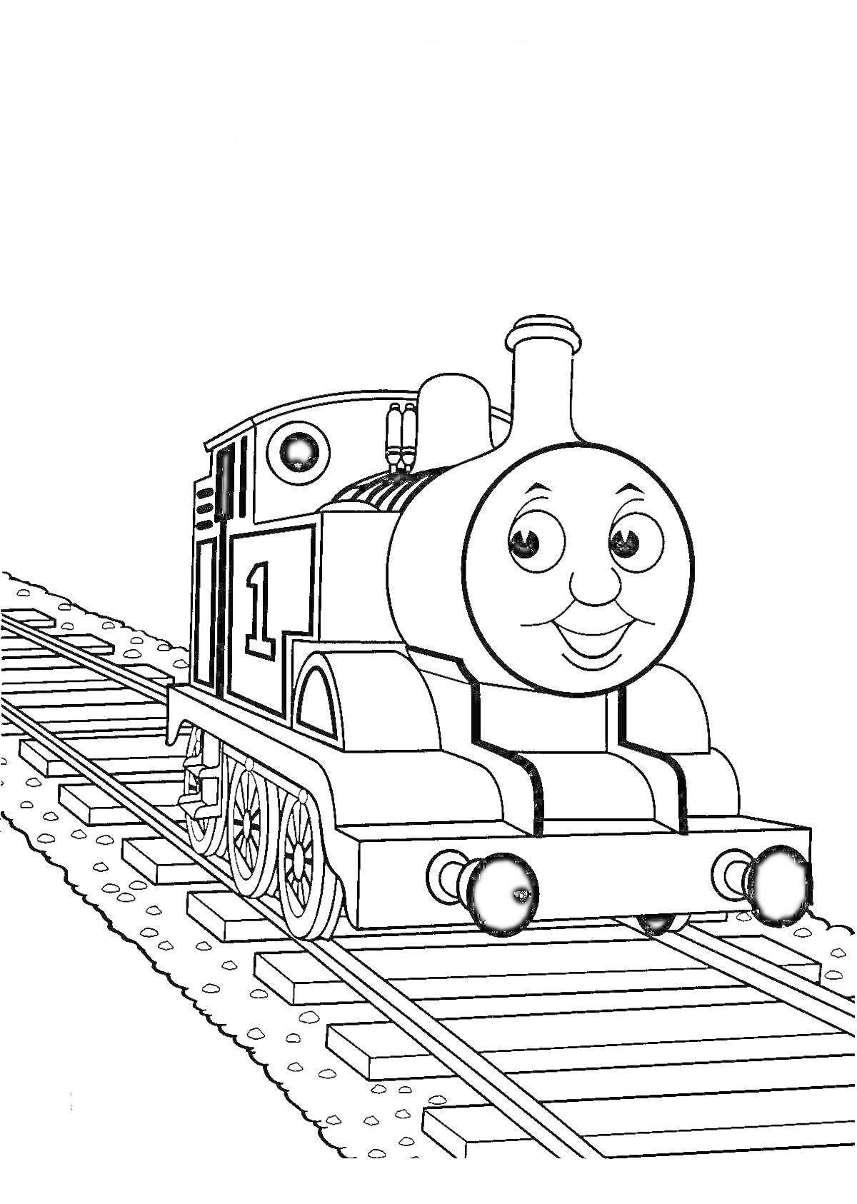 Раскраска Паровозик Томас на железной дороге