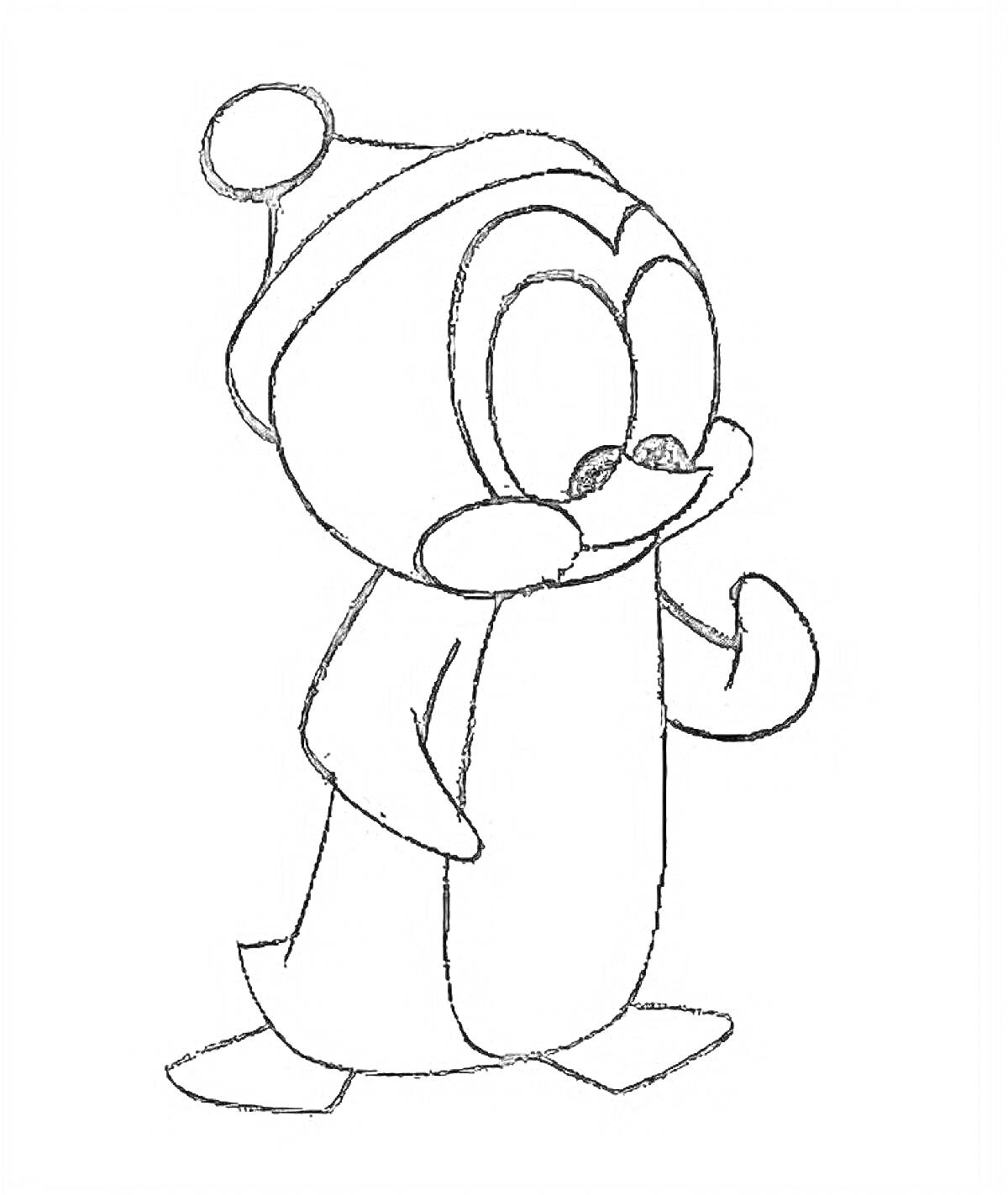 Раскраска Пингвин в шапочке, идущий вперед