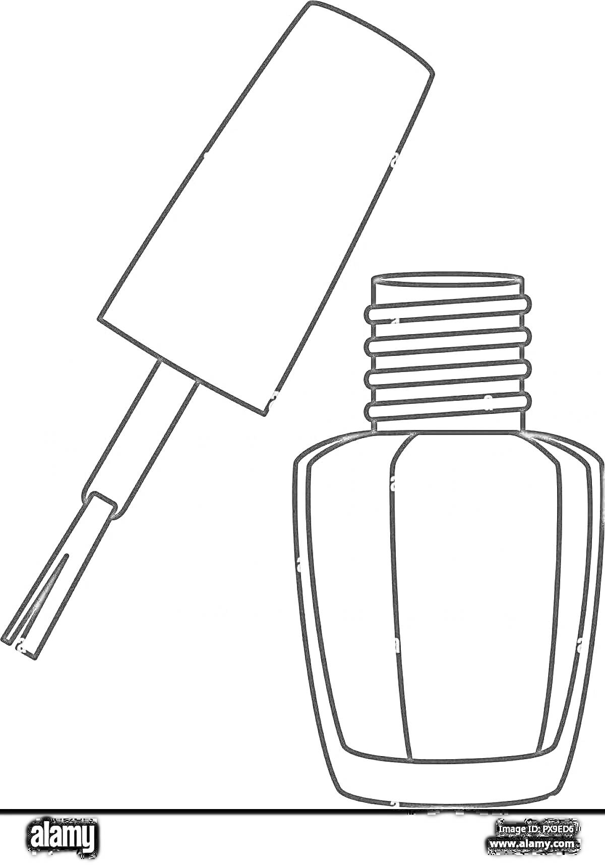 Раскраска флакон лака для ногтей с крышкой и кисточкой