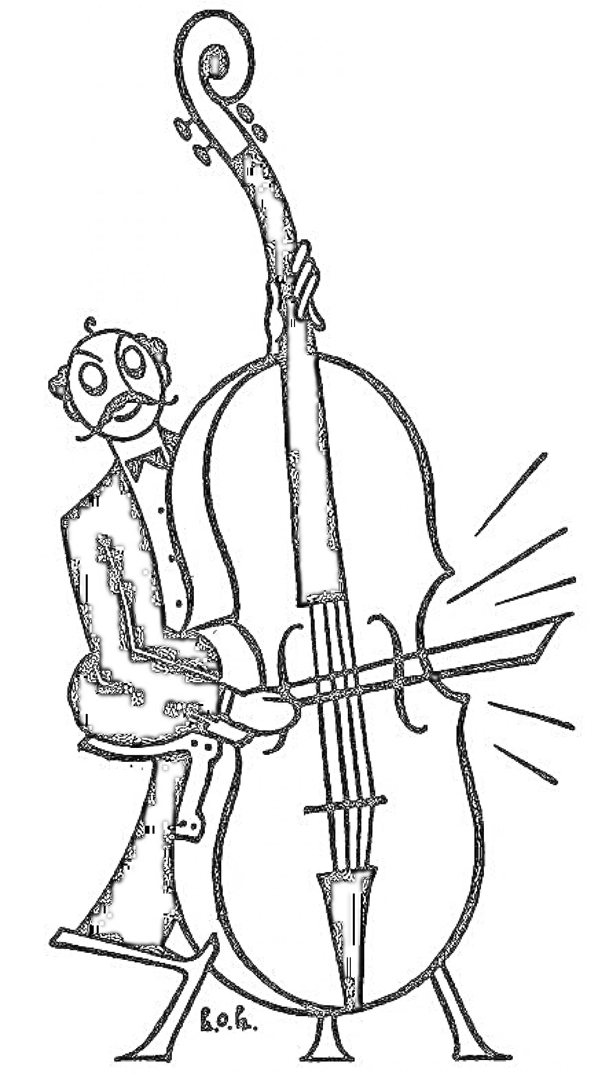 На раскраске изображено: Контрабас, Музыка, Инструмент, Оркестр, Классическая музыка, Иллюстрация