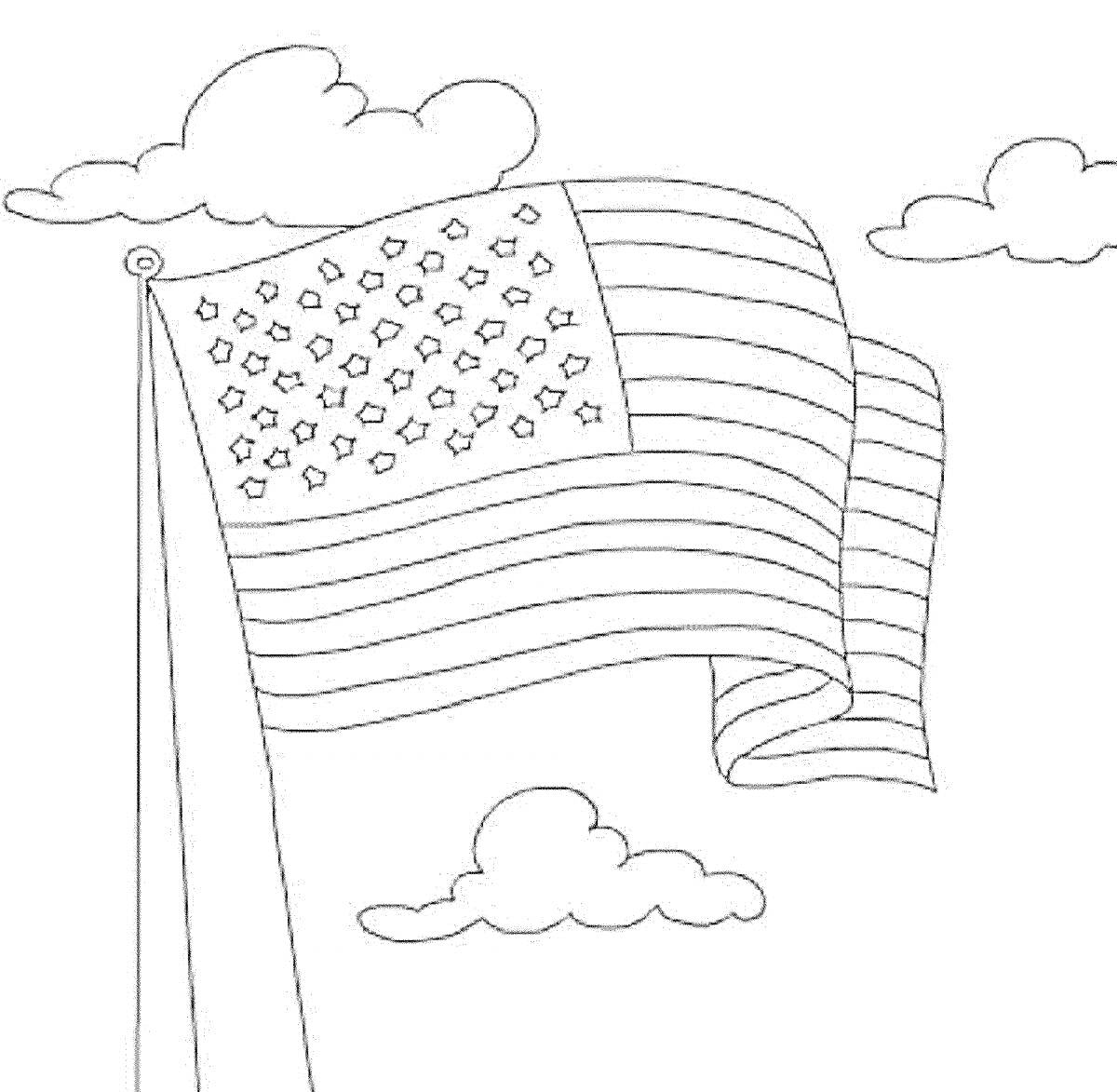 Раскраска флаг США, на фоне облаков