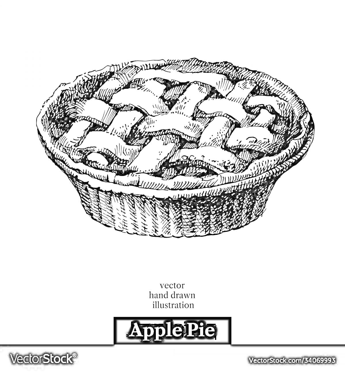 Раскраска Пирог яблочный, изображение пирога с решетчатой коркой и текстовое обозначение 