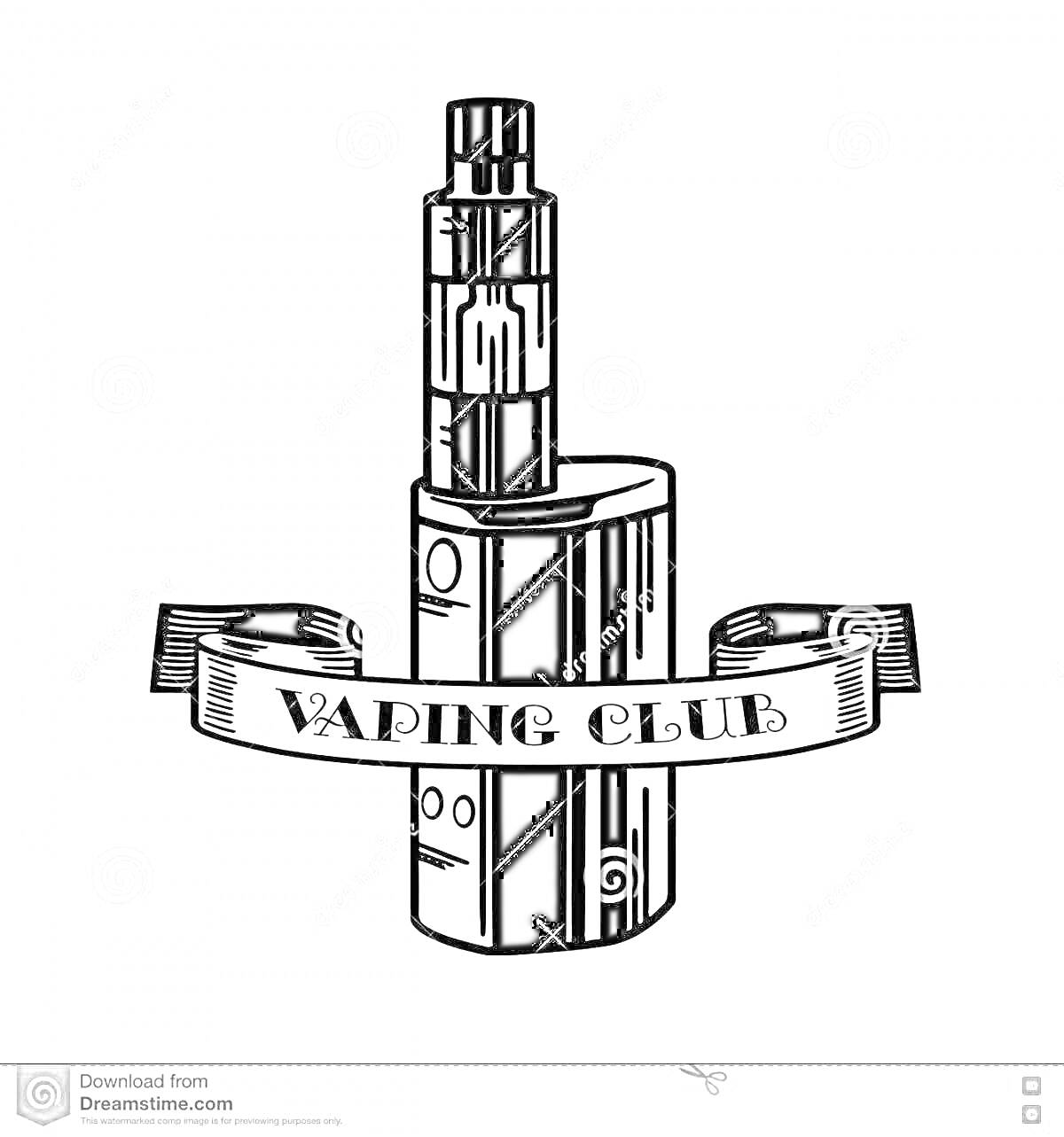 На раскраске изображено: Электронная сигарета, Вейп, Вейпинг, Клуб, Лента, Курение, Парение