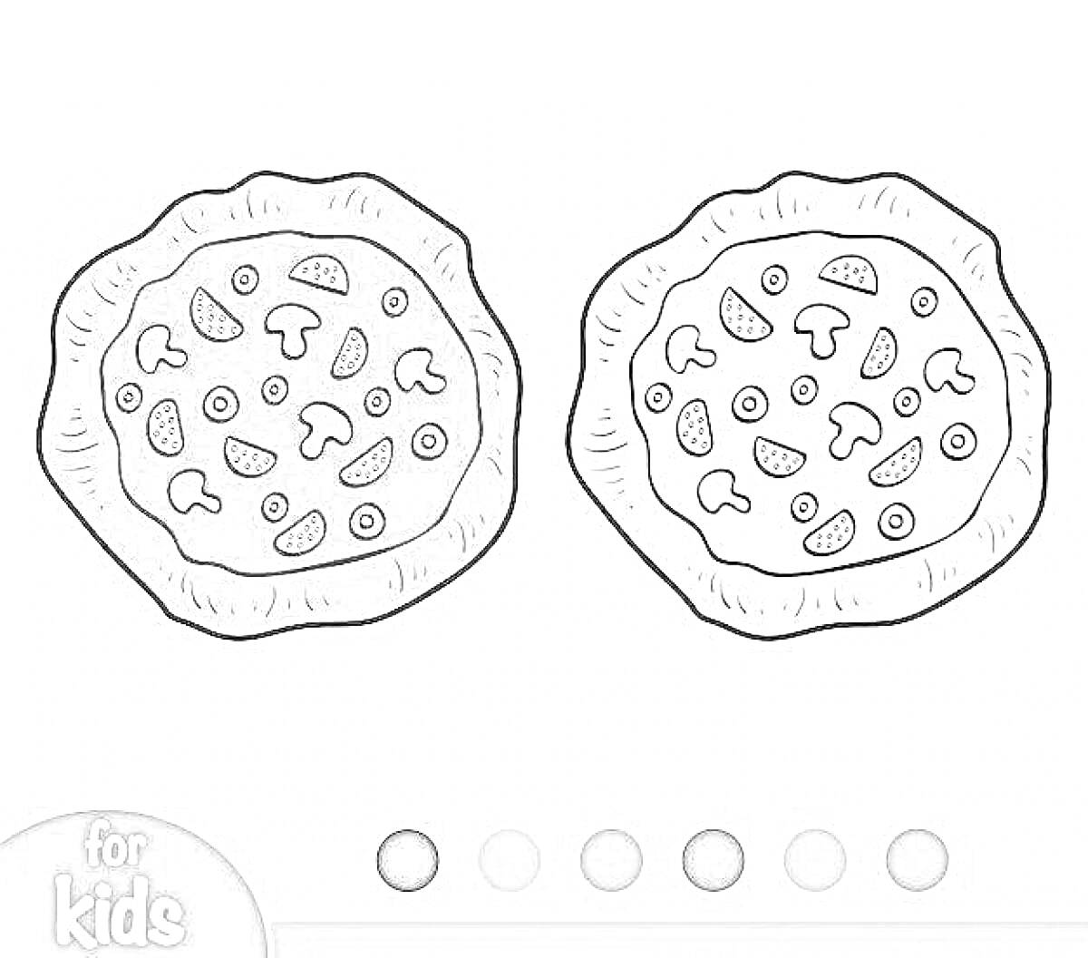 На раскраске изображено: Пицца, Овощи, Грибы, Оливки, Для детей
