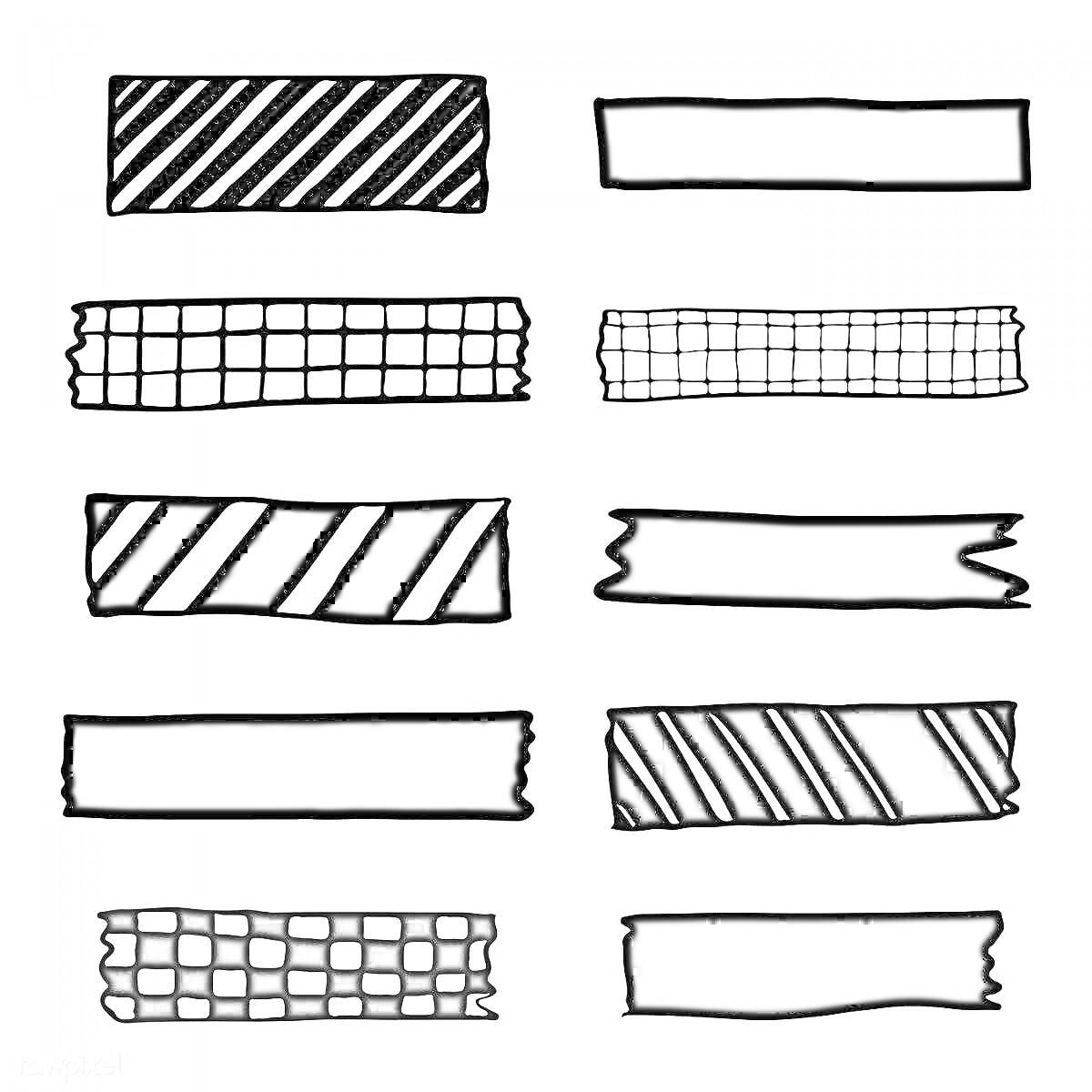 Скотч с различными узорами - диагональные полоски, плоский, сетка, зигзаг, квадратные узоры