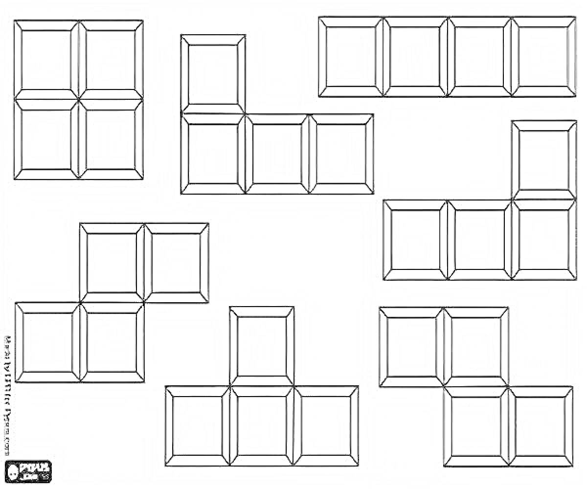 На раскраске изображено: Тетрис, Фигуры, Игра